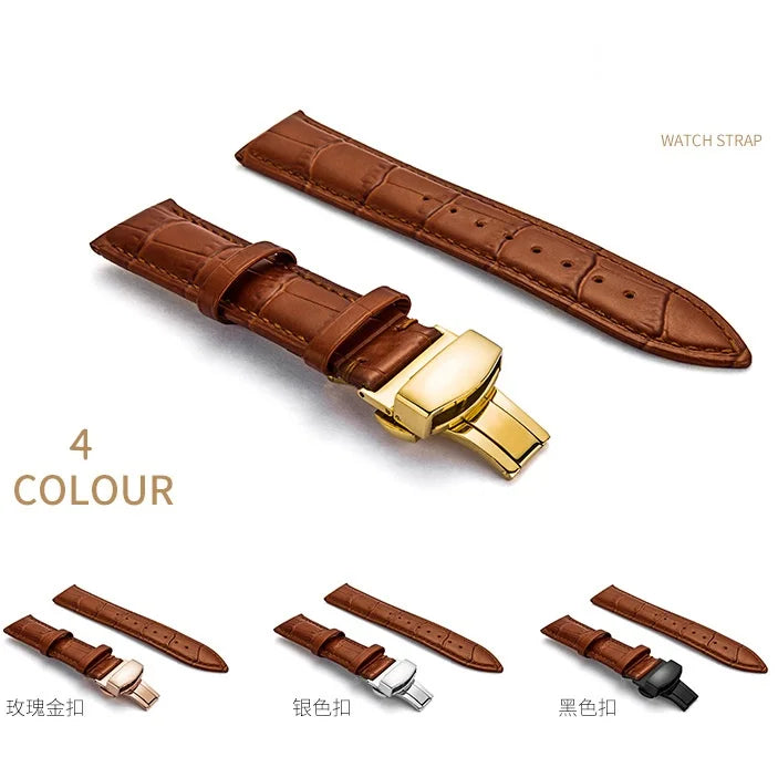 Genuine Leather Watch Strap 12 13 14 16 17 18 19 20 21 22 24mm Universal Belt Bracelet with Box Butterfly Buckle Band Wristband