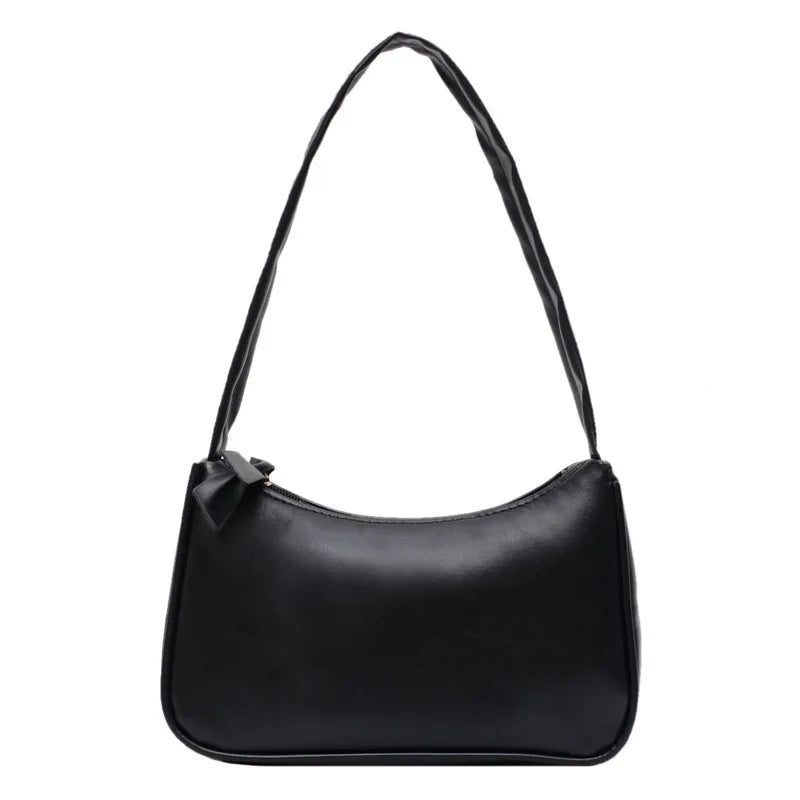 Retro forearm bag women's bow handbag PU leather baguette bag Western style shoulder bag Underarm moisture