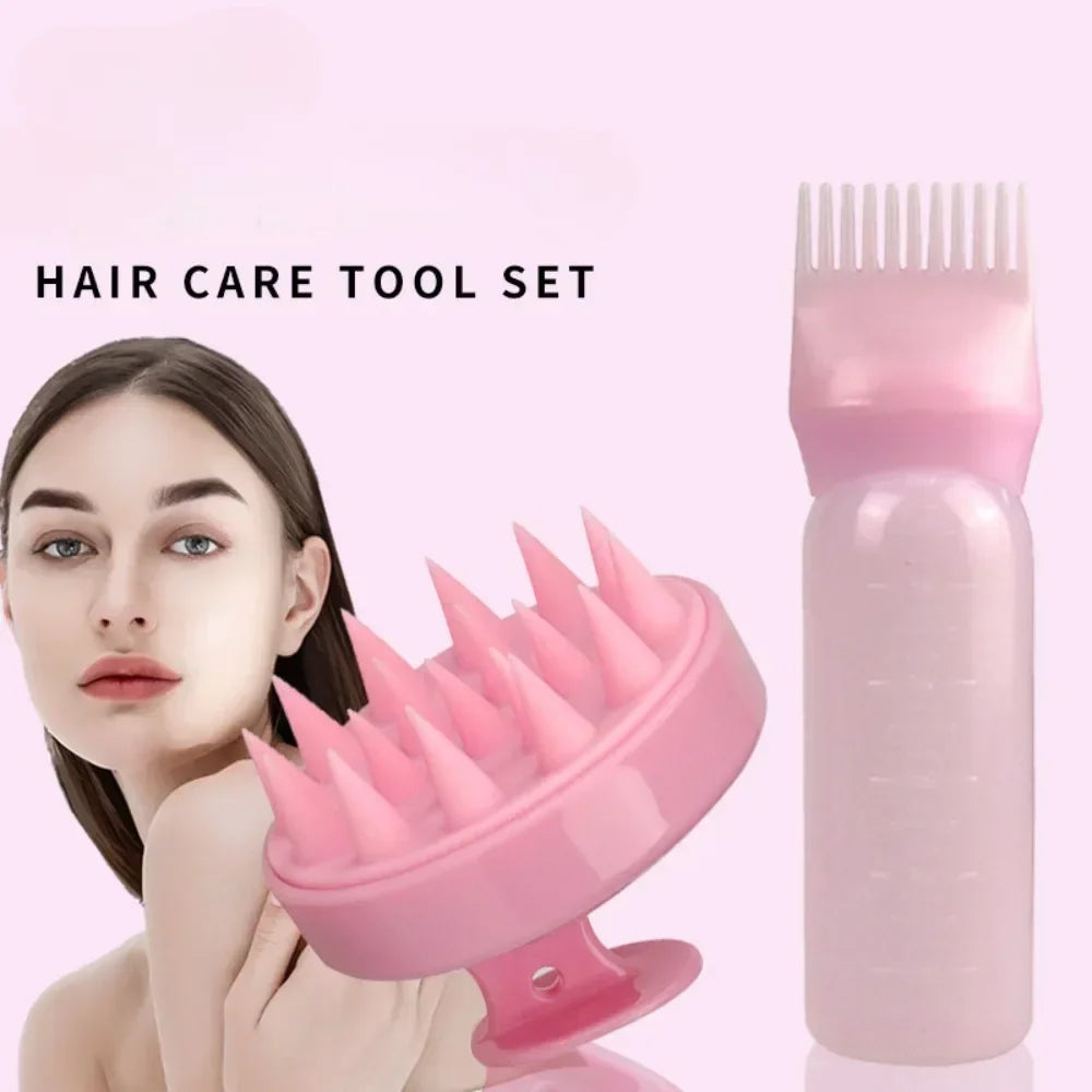 Silicone Shampoo Brush Head Scalp Massage Comb Hair Dye Tint Oil Applicator Bottle with Brush Barber Salon Hair Styling Tools