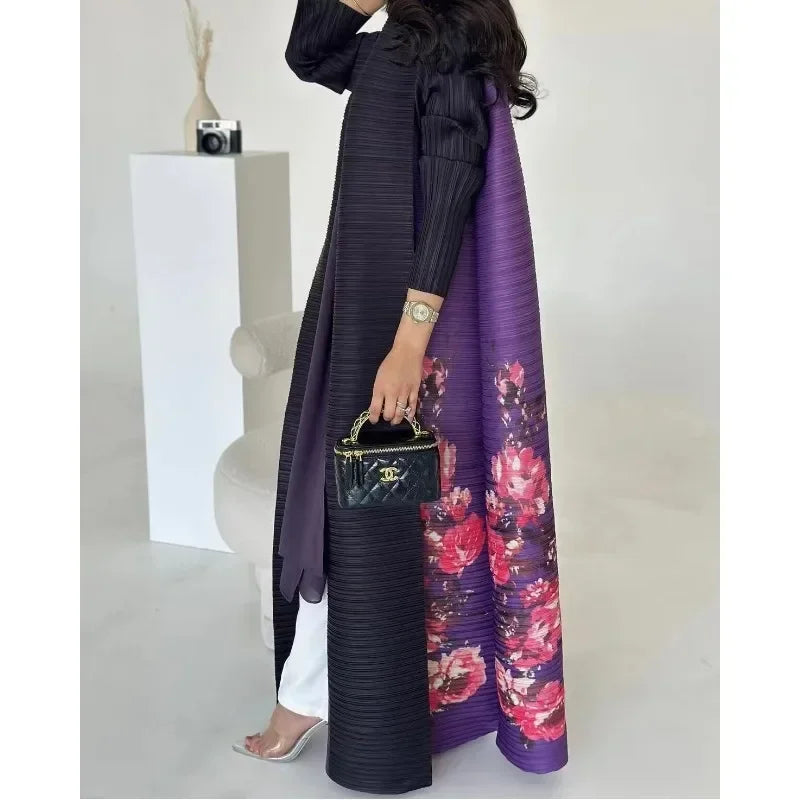 KAF Women Fashion Abaya Vintage Printed Cardigan Design Loose Large Size Elegant Female Luxury Robe Spring Autumn Model