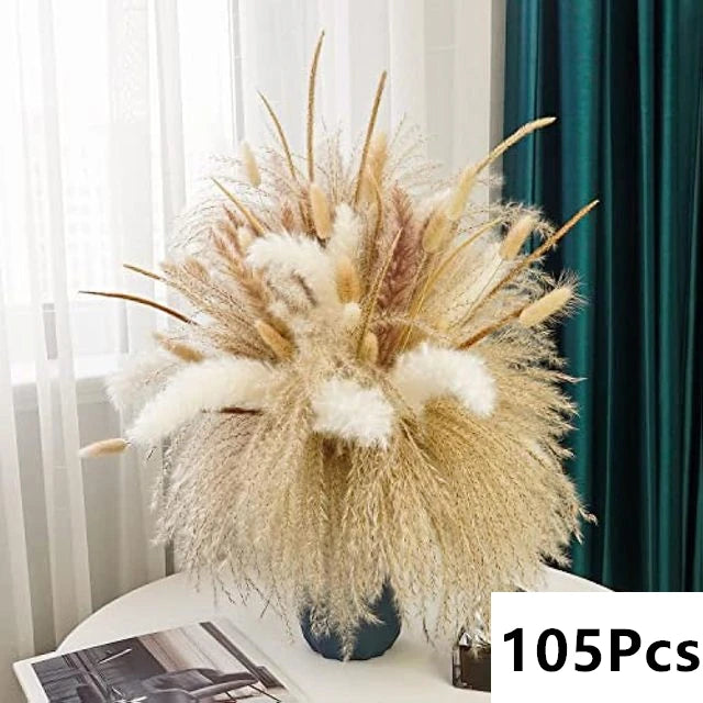 Natural Pampas Dried Flowers Bouquet for Boho Home Vase Decor Bunny Rabbit Tails Grass Artifical Flower Wedding Party Decoration