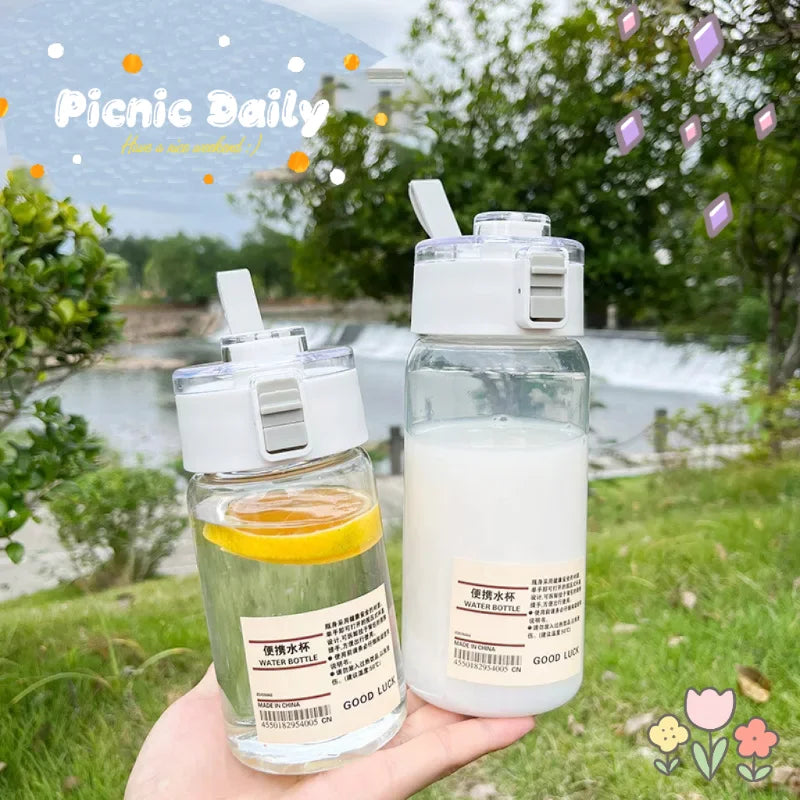 550/800ml Water Bottle With Time Scale Portable Transparent Kawaii Water Bottle Sports Water Cup  Plastic Handy Cup