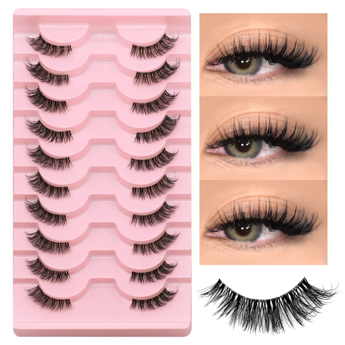 GROINNEYA Half Lashes Half Lashes Soft Natural Clear Band Lashes Natural Look Faux Mink Wispy Mink Eyelashes Extension Makeup