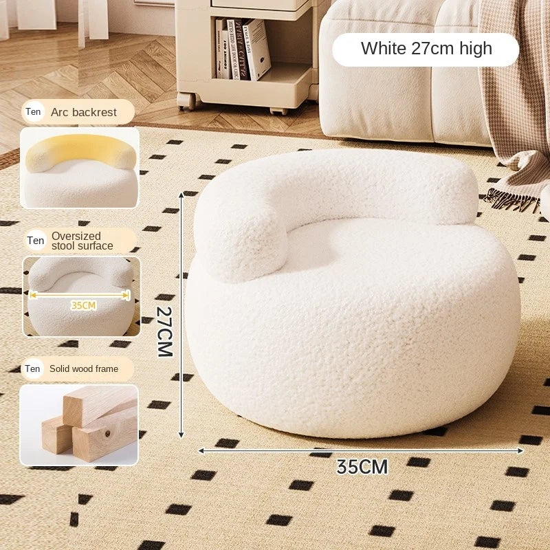 Richome Sofa Stool Household Small Stool Backrest Chair Round Stool Lamb Wool Soft Bag Low Stool Small Stool Shoe Changing Stool