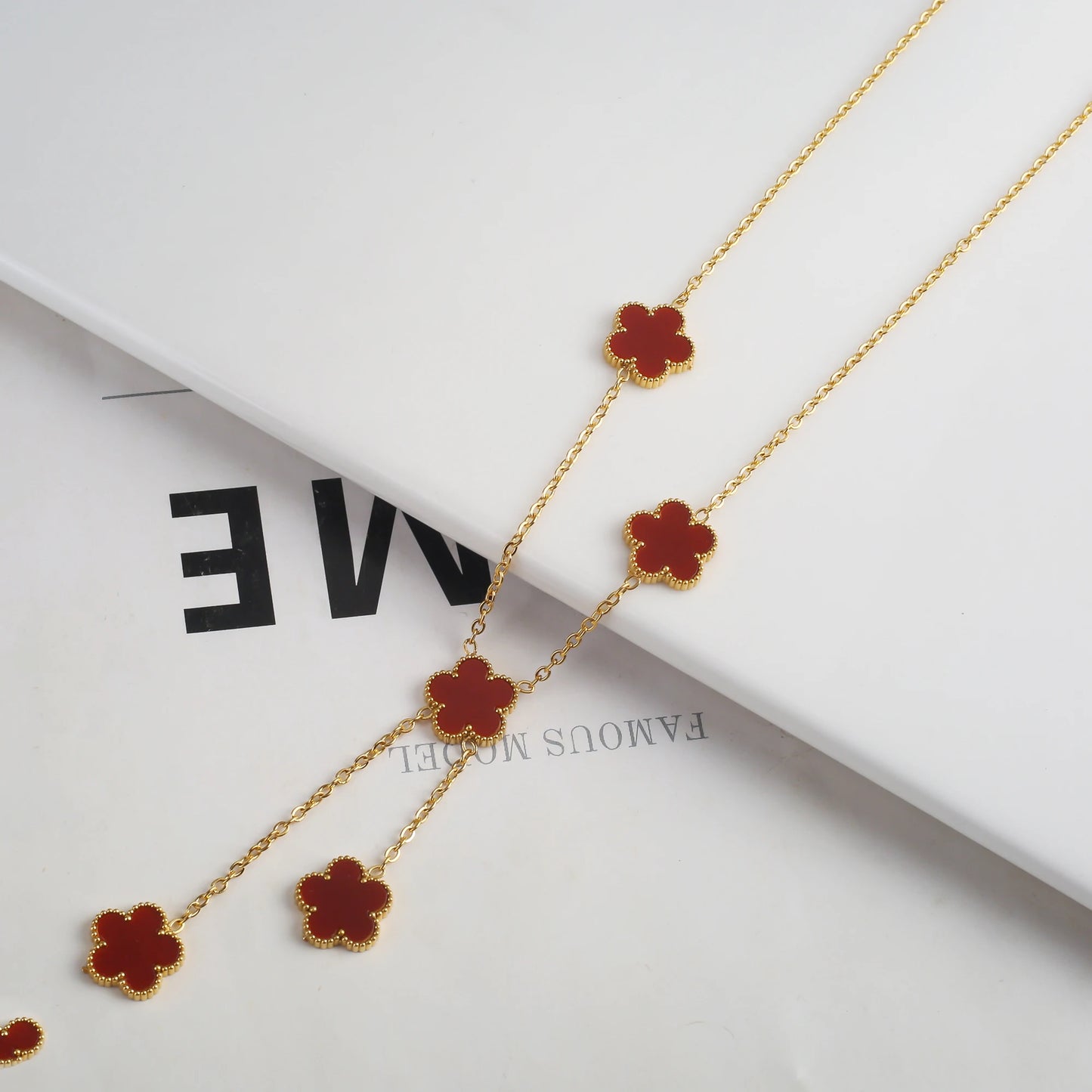 Gold Plated Stainless Steel Set Plum Blossom Plant Five Leaf Flower Bracelet Necklace Earrings Women's Luxury Gift Clover