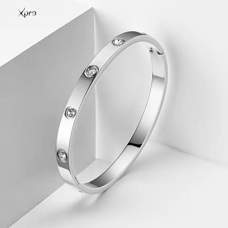 Xpro Stainless Steel Bracelets Woman Bangle Bangles for Woman Golden Love Crystal Wedding Feminina Luxury Jewellery Gifts