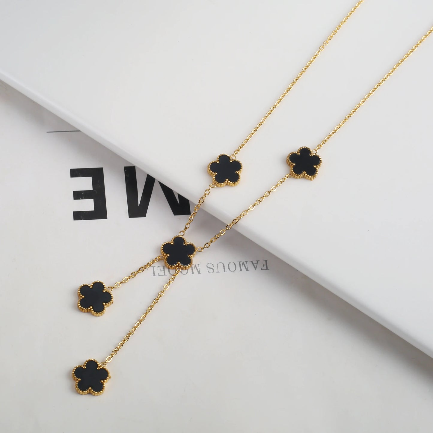 Gold Plated Stainless Steel Set Plum Blossom Plant Five Leaf Flower Bracelet Necklace Earrings Women's Luxury Gift Clover