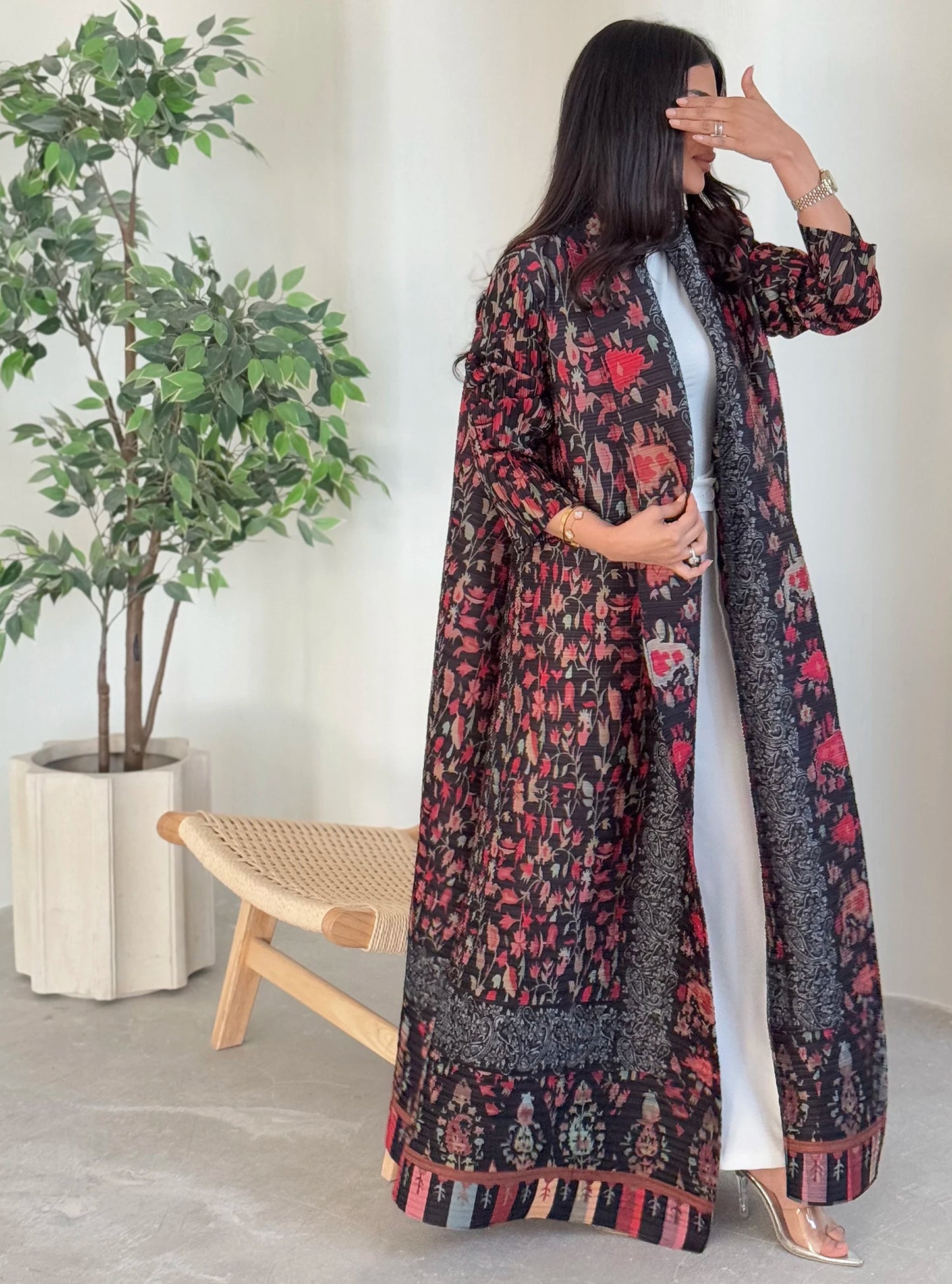 KAF Women Fashion Abaya Vintage Printed Cardigan Design Loose Large Size Elegant Female Luxury Robe Spring Autumn Model