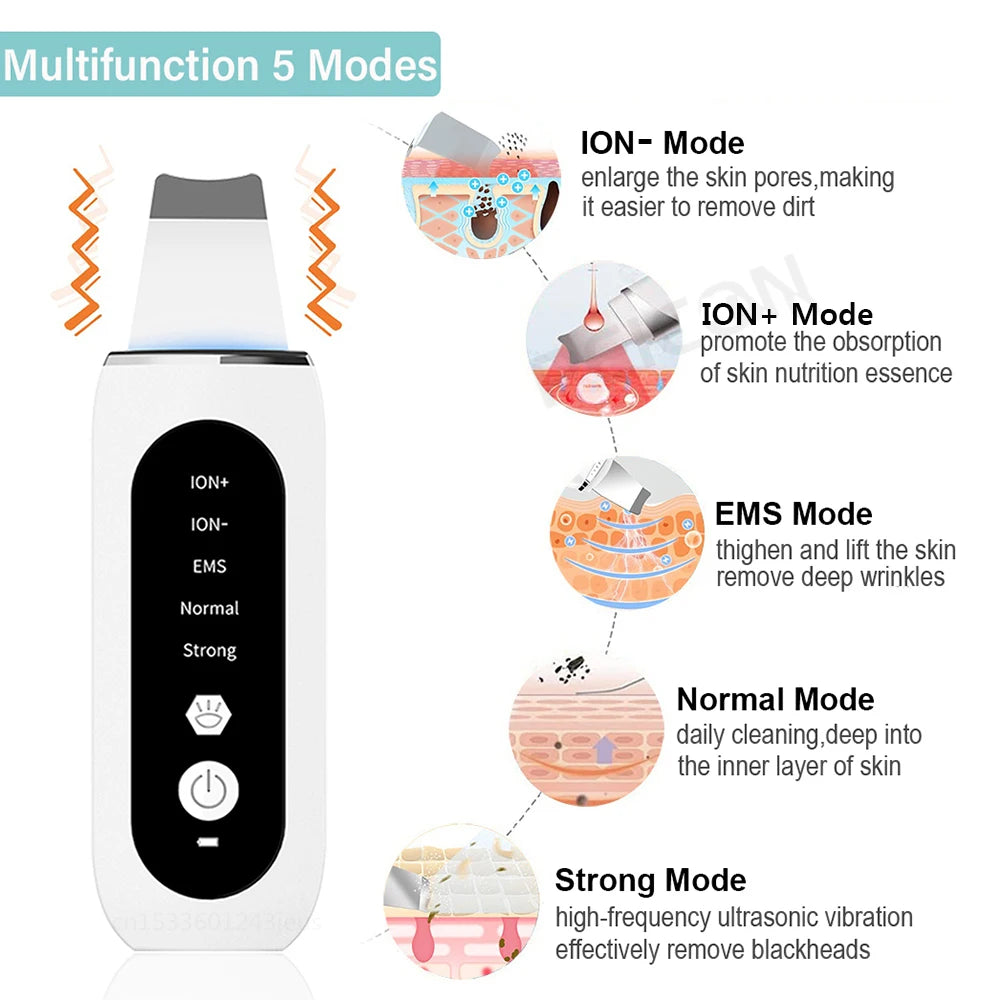 Ultrasonic Skin Scrubber Ultrasonic Deep Face Cleaning Peeling Blackhead Remover Facial Shovel Cleanser Lifting Skin Care