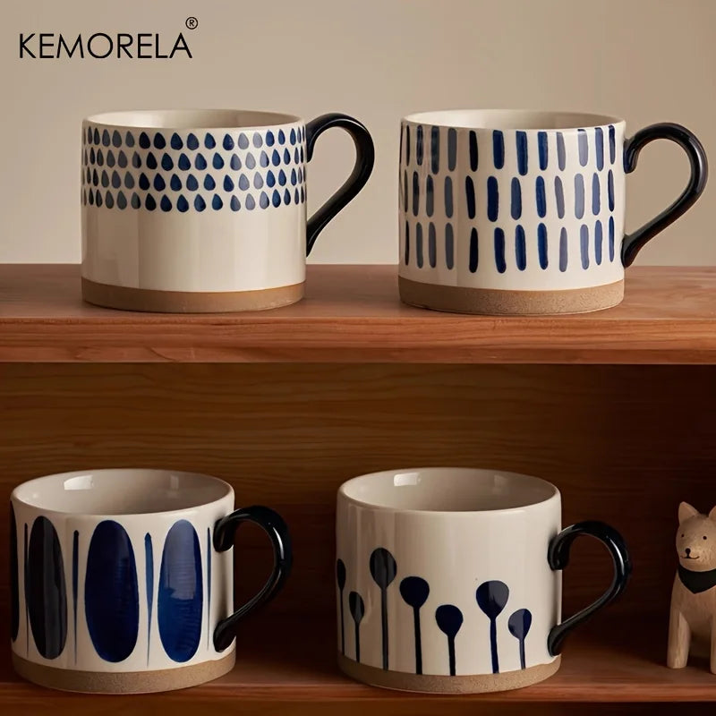 KEMORELA 1PCS 450ML Nordic Ceramic Cup Coffee Milk Mug with Handle Retro Large Capacity Japanese Breakfast Oatmeal Cup Gift Set