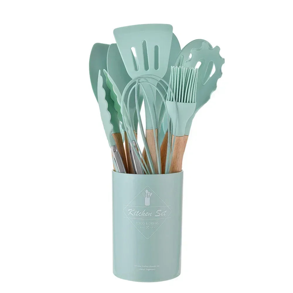 12PCs Kitchen Gift Set - Silicone Spatula Turner & 6 Measuring Spoons, FDA Approved Non-Toxic Cooking Utensils for Baking