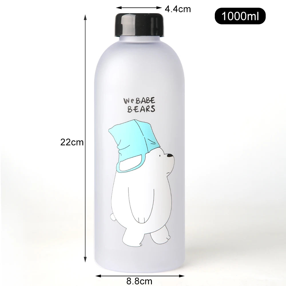 Water Bottles Cute Panda Bear Cup 1000ml With Straw Transparent Cartoon Water Bottle Drinkware Frosted Leak-proof Protein Shaker