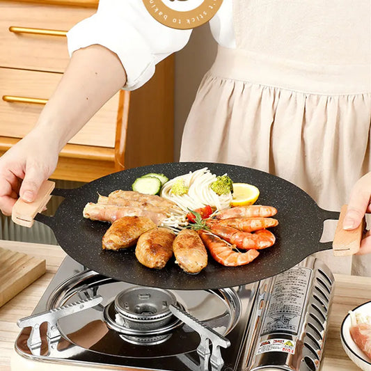 BBQ Grill Pan Non-stick Cooking Pans Multi-purpose Induction Cooker Round for Outdoor Camping Kitchen Bakeware Household Tools