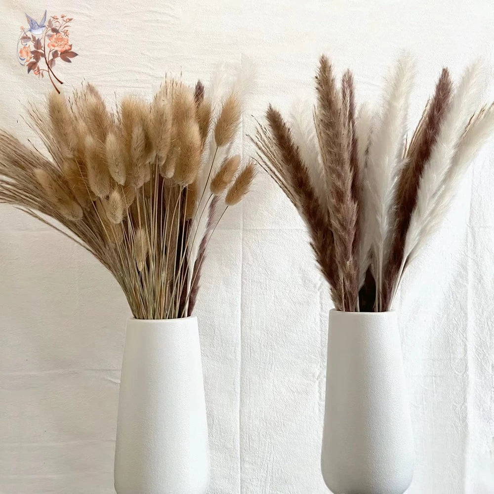 Natural Pampas Dried Flowers Bouquet for Boho Home Vase Decor Bunny Rabbit Tails Grass Artifical Flower Wedding Party Decoration