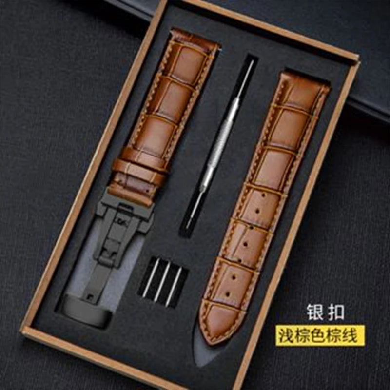 Genuine Leather Watch Strap 12 13 14 16 17 18 19 20 21 22 24mm Universal Belt Bracelet with Box Butterfly Buckle Band Wristband