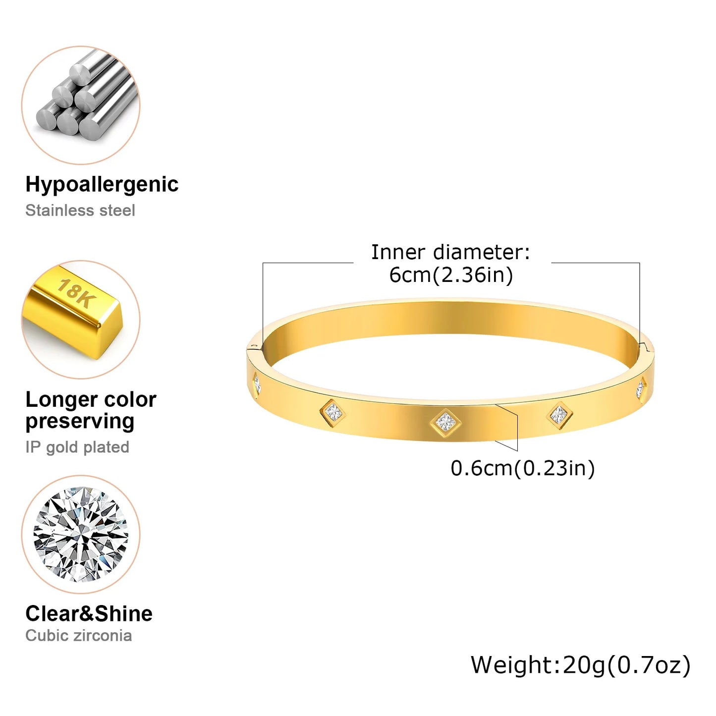 Vnox High-End Stainless Steel Women Bangles, Luxury Solid Gold Plated Love Cuff Bracelets,US Europ Hot Fashion Daily Ins Jewelry