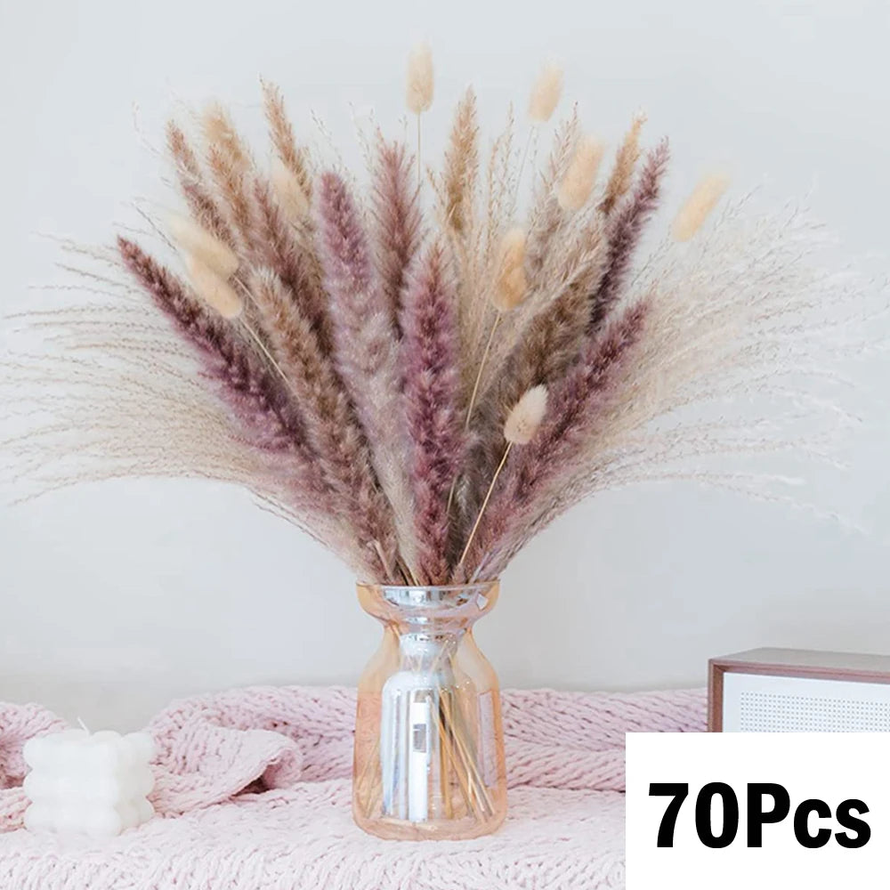 Natural Pampas Dried Flowers Bouquet for Boho Home Vase Decor Bunny Rabbit Tails Grass Artifical Flower Wedding Party Decoration