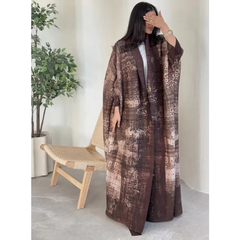 KAF Women Fashion Abaya Vintage Printed Cardigan Design Loose Large Size Elegant Female Luxury Robe Spring Autumn Model