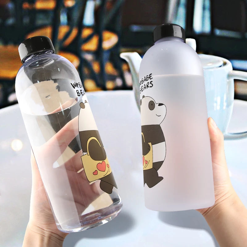 Water Bottles Cute Panda Bear Cup 1000ml With Straw Transparent Cartoon Water Bottle Drinkware Frosted Leak-proof Protein Shaker