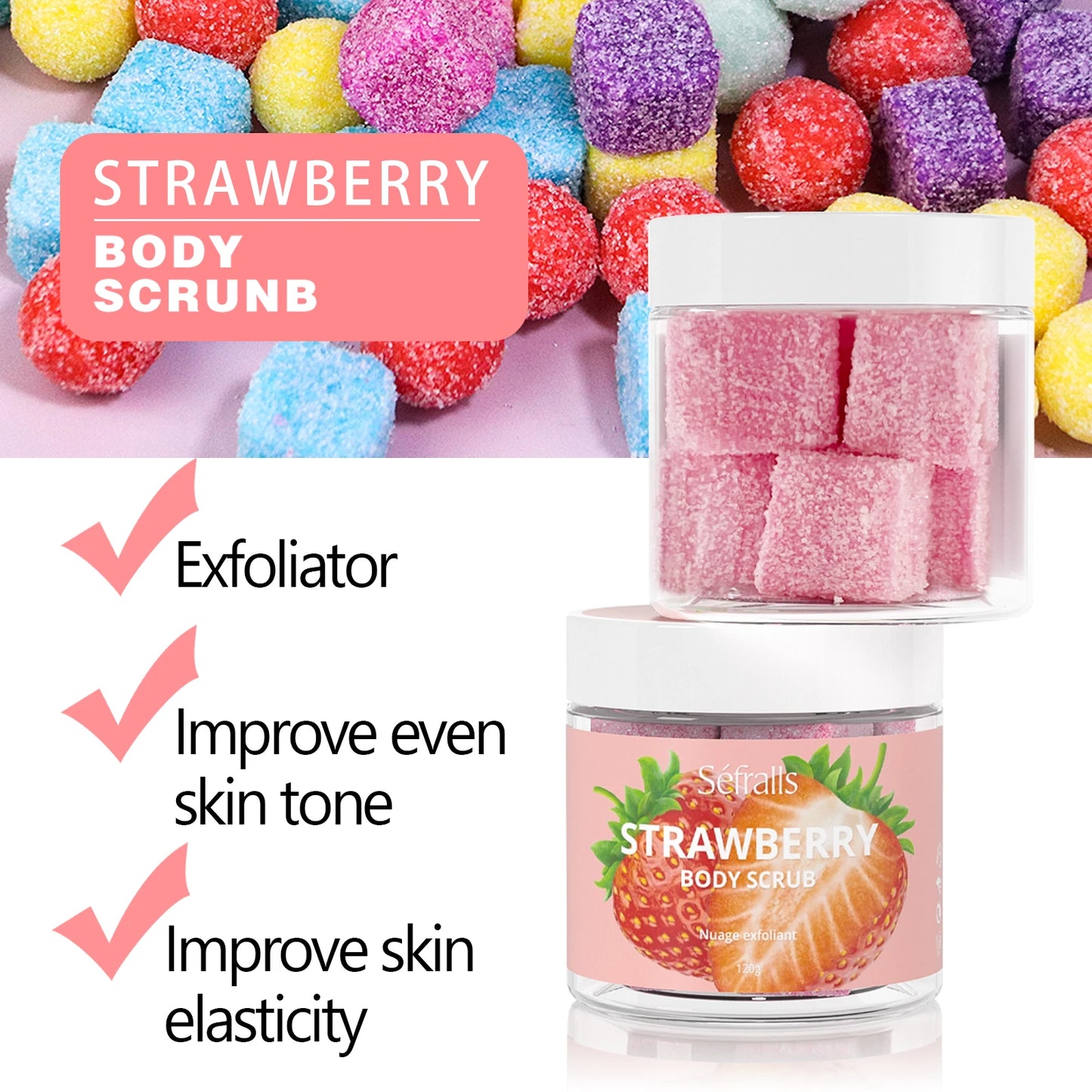 Séfralls Strawberry Body Scrub 150g Exfoliating Hydrating Body Scrub Sugar Scrub Moisturize Smooth Cleansing Skin