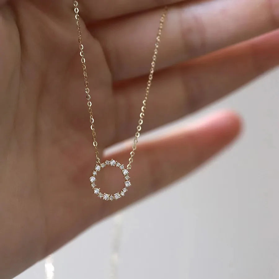 Hot Sale 925 Sterling Silver Plated 18K Gold Necklace with Full Diamond Circle Alternative style  K Gold Collar Chain