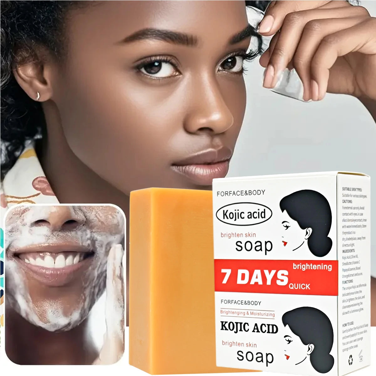 Kojic Acid Soap Whitening Soap- Facial Cleansing Remove Black Face Kojic Bleaching Acid Glycerin with Vitamin C Deep Cleaning