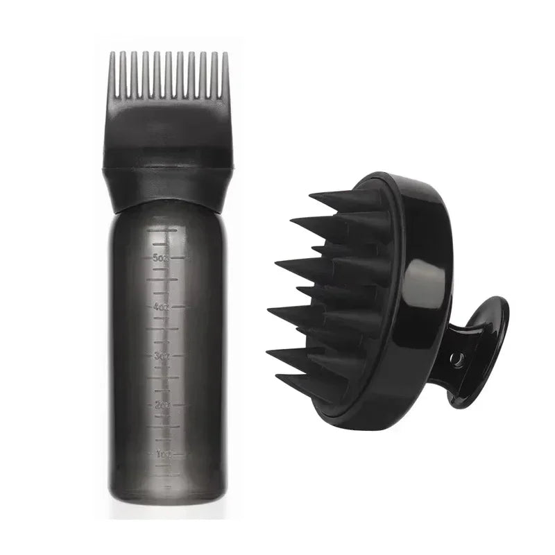 Silicone Shampoo Brush Head Scalp Massage Comb Hair Dye Tint Oil Applicator Bottle with Brush Barber Salon Hair Styling Tools