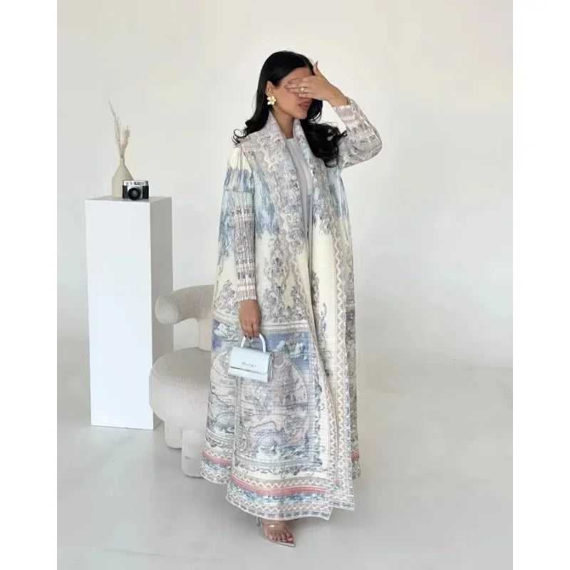 KAF Women Fashion Abaya Vintage Printed Cardigan Design Loose Large Size Elegant Female Luxury Robe Spring Autumn Model