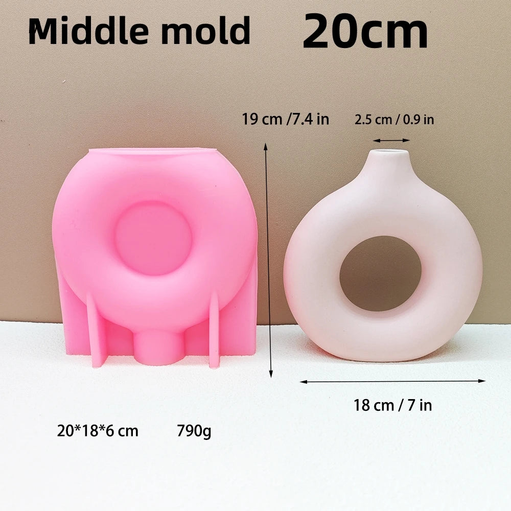 DIY 14-24cm large middle small circular vase resin silicone mold donut vase concrete cement mold gypsum silicone mold home decor