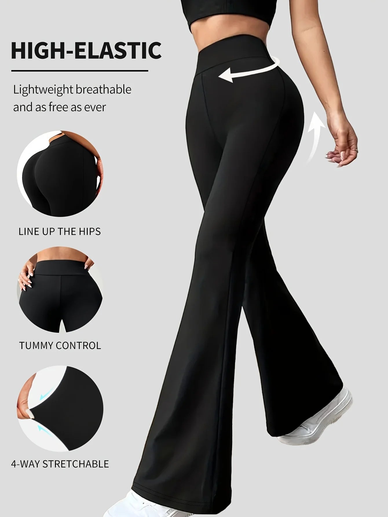 Women's Kick Flare High Waist Legging, Tummy Control Bootcut Workout High Waist Bell Bottom Pants，Athleisure, 4-Way-Stretch