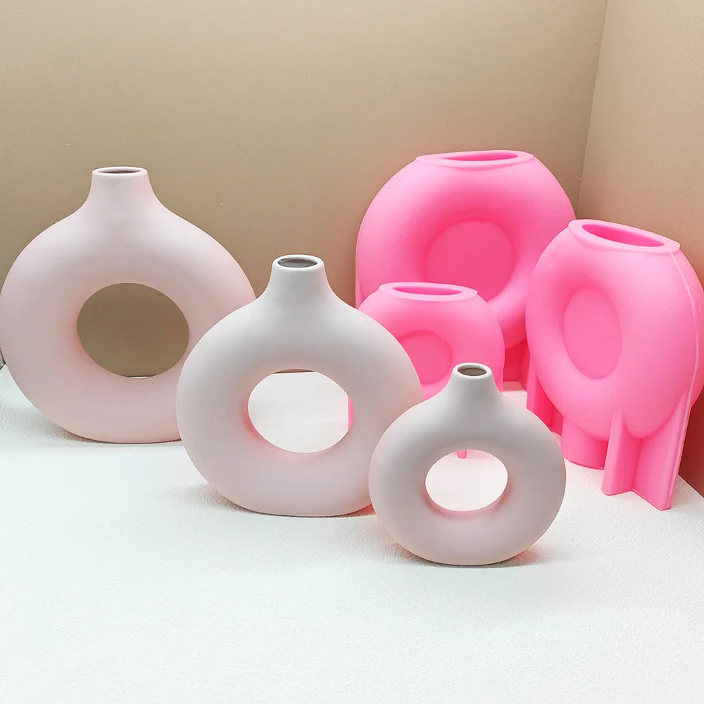 DIY 14-24cm large middle small circular vase resin silicone mold donut vase concrete cement mold gypsum silicone mold home decor