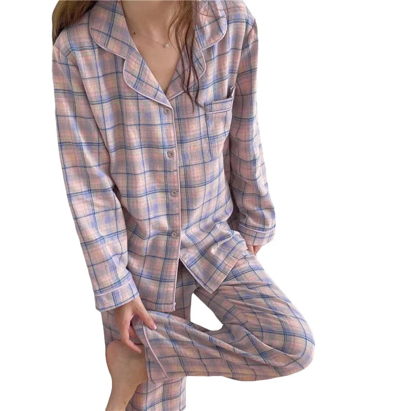 Spring and Autumn New Women's Pajamas Homewear Set Student Girls Simple Leisure Girls Can Go out Pajamas Cardigan Homewear Set