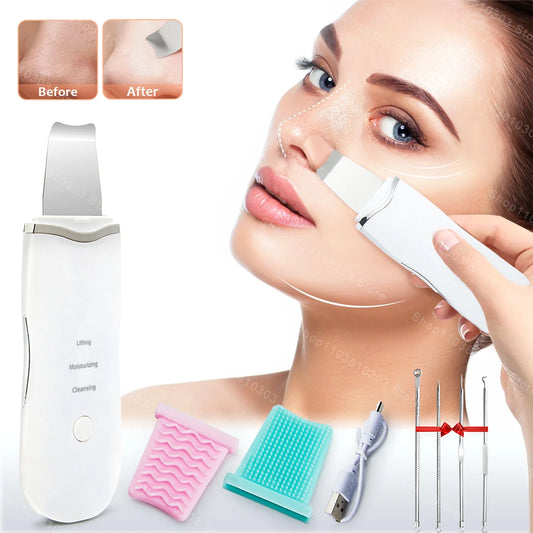 Electric Ultrasonic Skin Scrubber Vibration Face Spatula Peeling Blackhead Remover Facial Lifting Cleansing Ultrasonic Skin Care