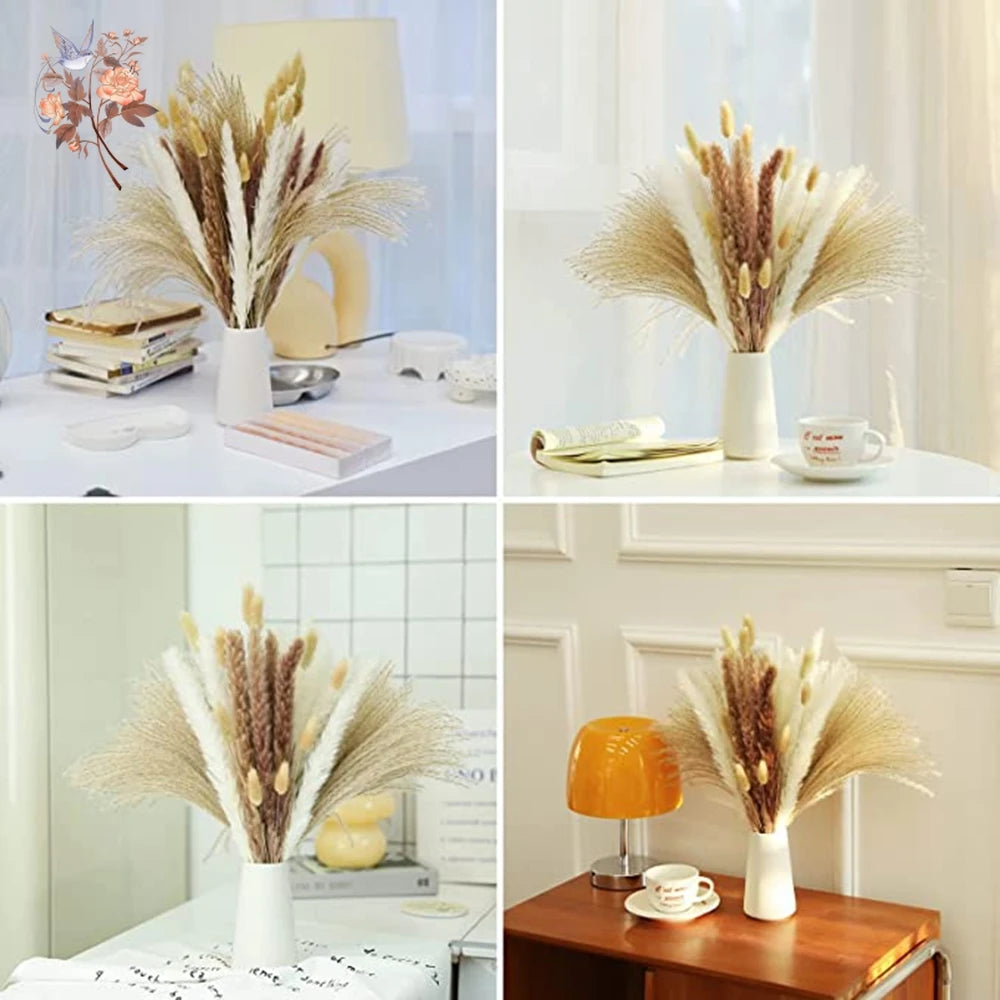 Natural Pampas Dried Flowers Bouquet for Boho Home Vase Decor Bunny Rabbit Tails Grass Artifical Flower Wedding Party Decoration