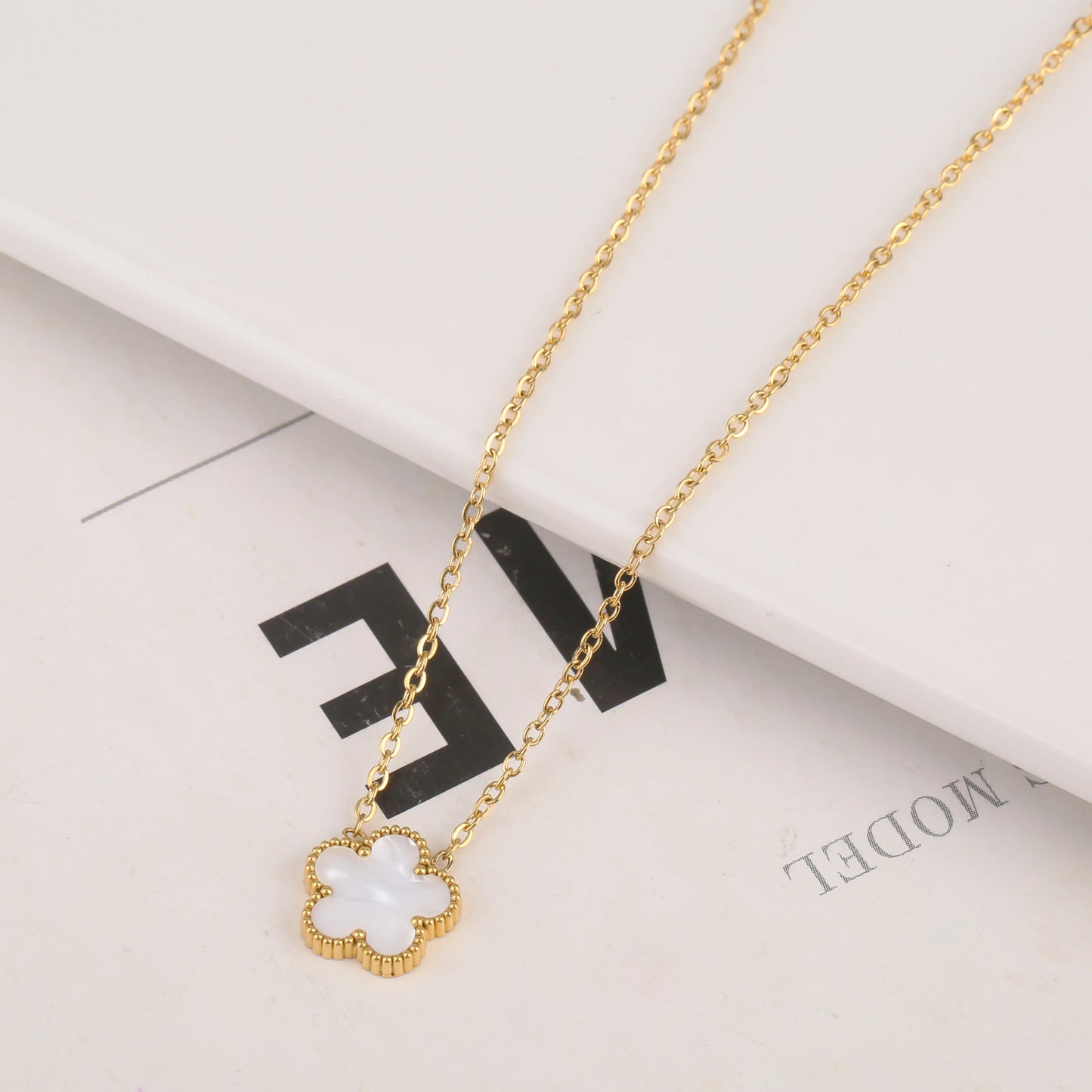 Gold Plated Stainless Steel Set Plum Blossom Plant Five Leaf Flower Bracelet Necklace Earrings Women's Luxury Gift Clover