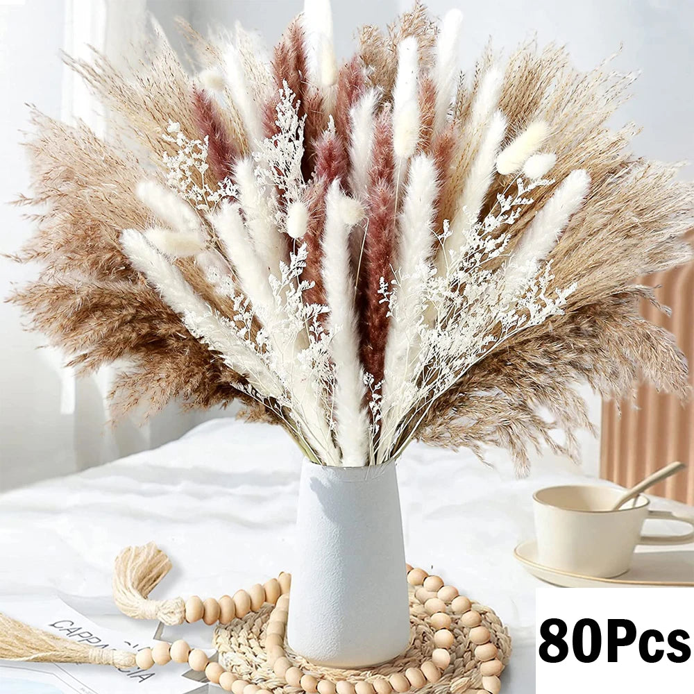 Natural Pampas Dried Flowers Bouquet for Boho Home Vase Decor Bunny Rabbit Tails Grass Artifical Flower Wedding Party Decoration