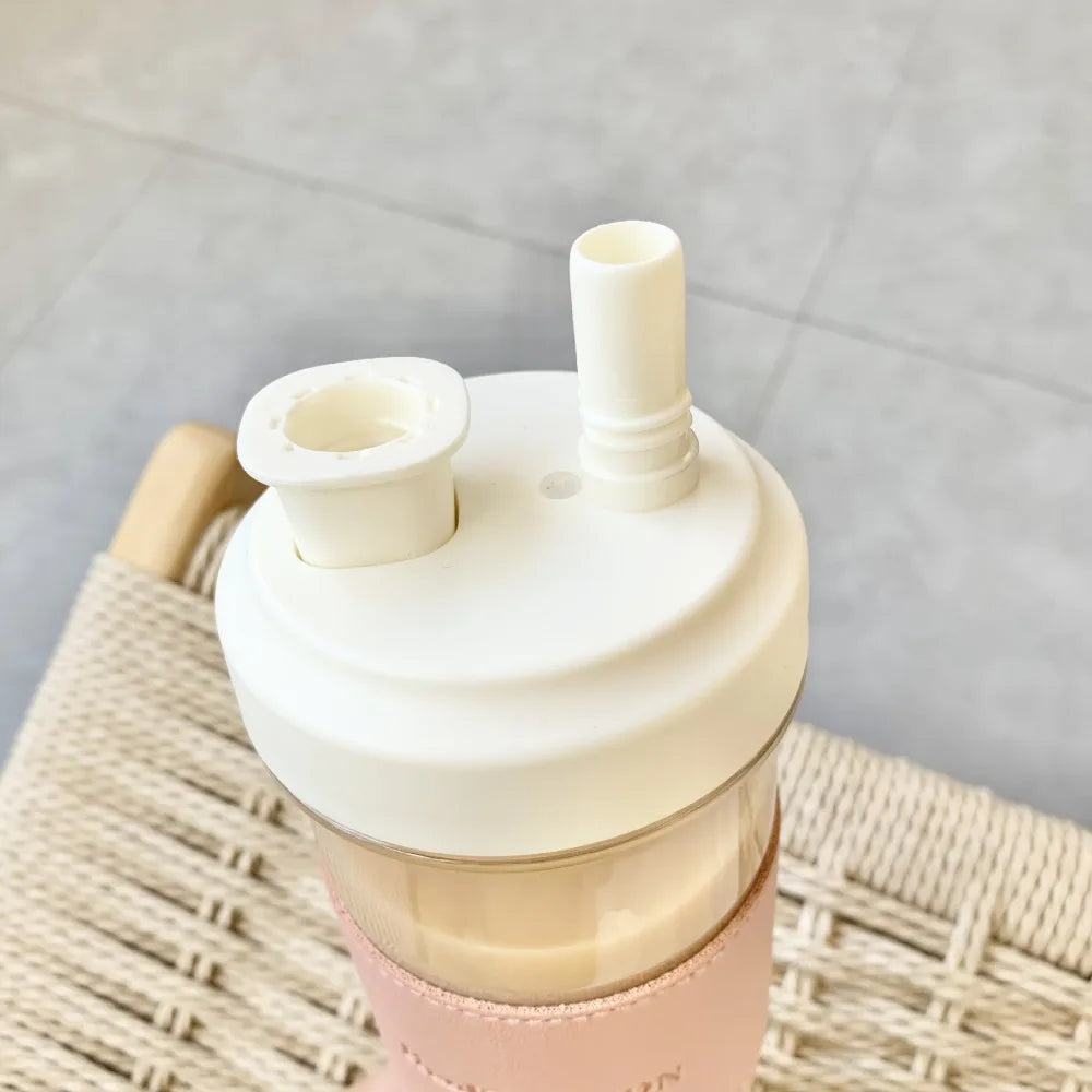 850ML Cute Pearl Milk Tea Straw Plastic Water Bottle with Cup Cover Women Large Capacity Juice Boba Milk Cup Drop-proof