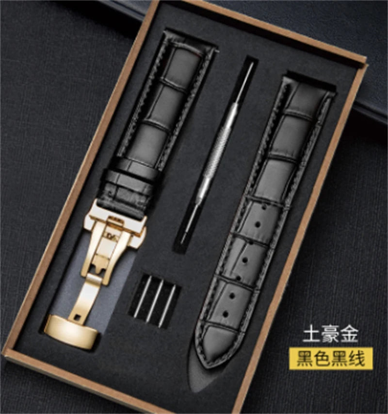 Genuine Leather Watch Strap 12 13 14 16 17 18 19 20 21 22 24mm Universal Belt Bracelet with Box Butterfly Buckle Band Wristband