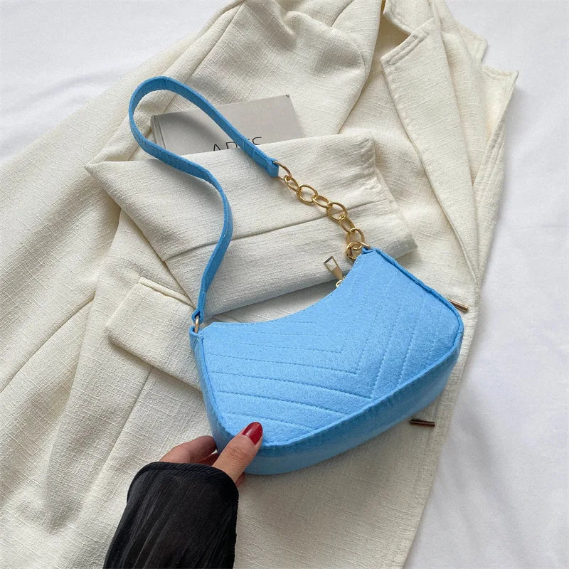 Mini Shoulder Bags for Women Fashion Felt Women's Bag Design Advanced Underarm Handbags Beautiful Purses Crescent SaddleBag 2024