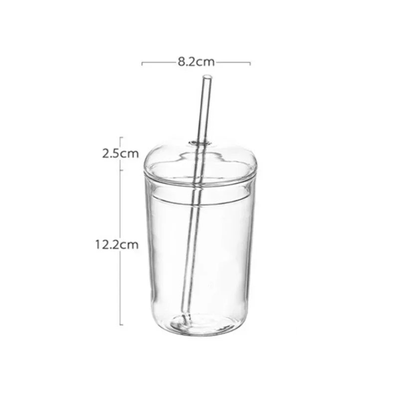 450ML Glass Cup with Lid and Straw Transparent Drinking Glasses for Juice Water and Iced Coffee Cups Drinkware Mug Water Bottle