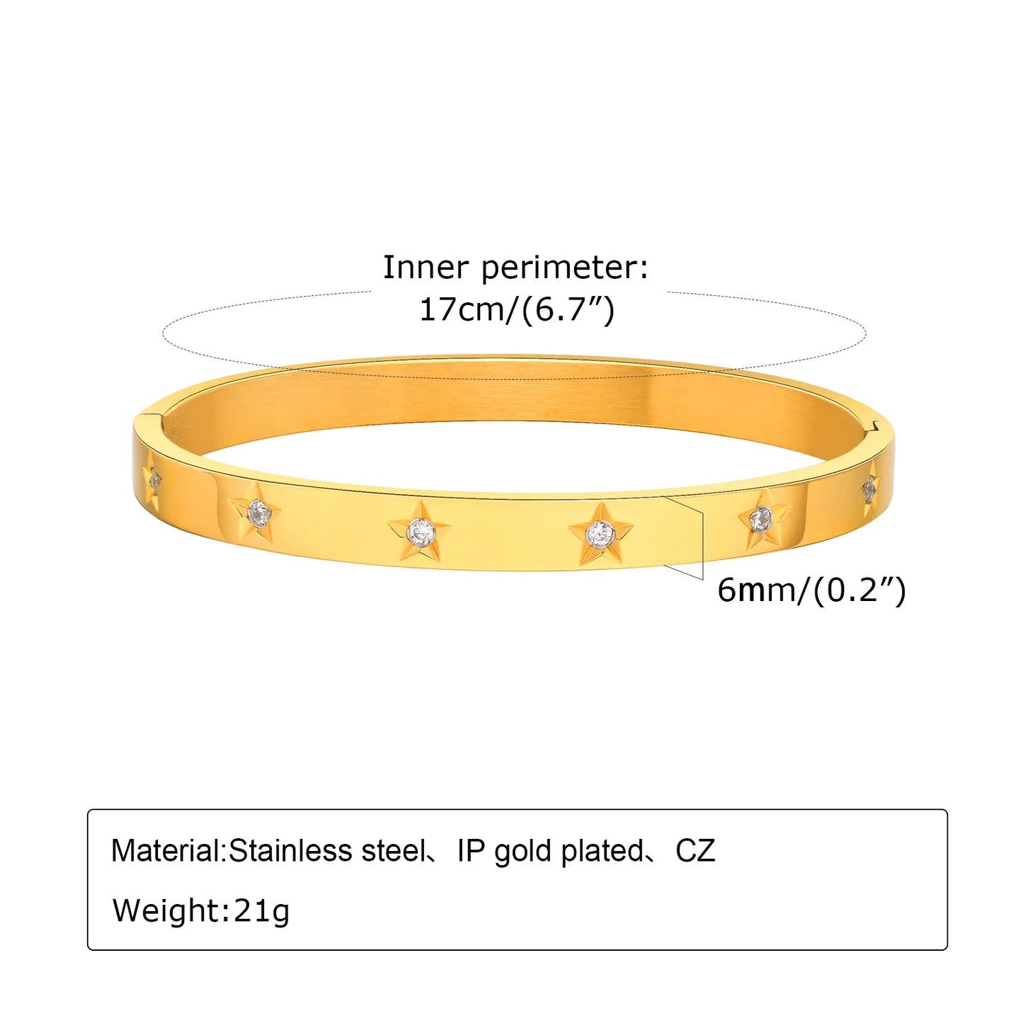 Open Adjustable Star Starburst Cuff Bangle Bracelet for Women Stainless Steel Cubic Zirconia Inlay Charm Layered Jewelry