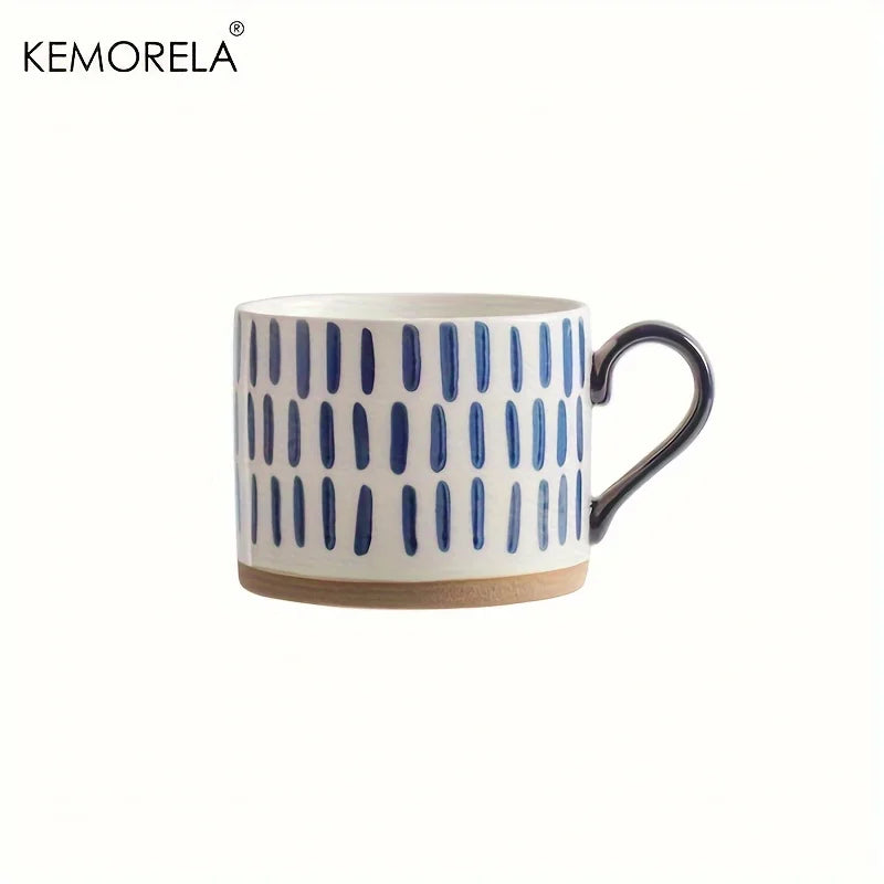 KEMORELA 1PCS 450ML Nordic Ceramic Cup Coffee Milk Mug with Handle Retro Large Capacity Japanese Breakfast Oatmeal Cup Gift Set