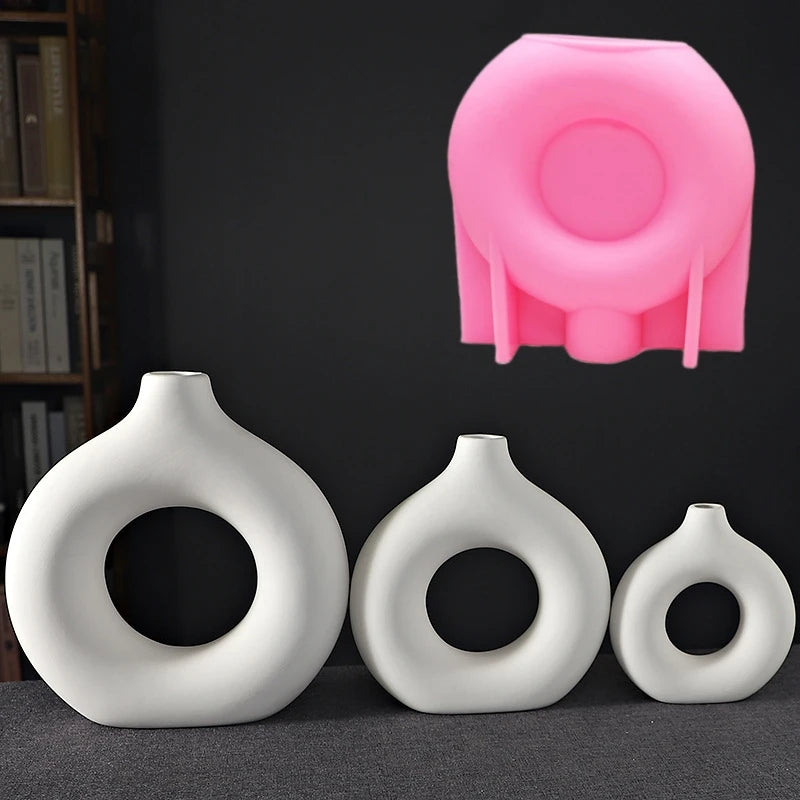 DIY 14-24cm large middle small circular vase resin silicone mold donut vase concrete cement mold gypsum silicone mold home decor