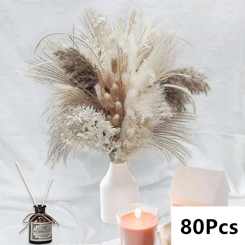 Natural Pampas Dried Flowers Bouquet for Boho Home Vase Decor Bunny Rabbit Tails Grass Artifical Flower Wedding Party Decoration