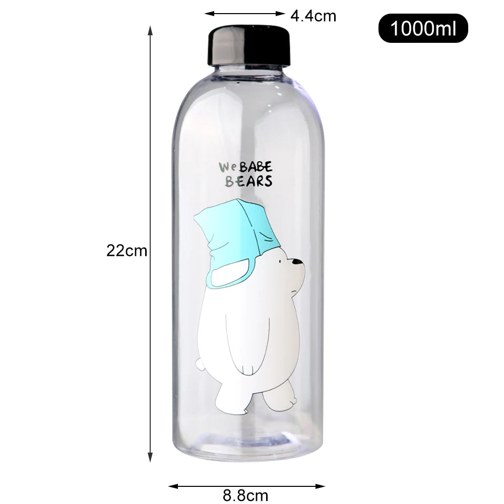 Water Bottles Cute Panda Bear Cup 1000ml With Straw Transparent Cartoon Water Bottle Drinkware Frosted Leak-proof Protein Shaker