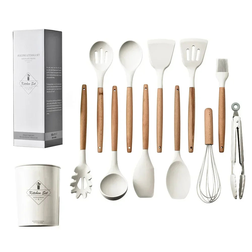 12PCs Kitchen Gift Set - Silicone Spatula Turner & 6 Measuring Spoons, FDA Approved Non-Toxic Cooking Utensils for Baking