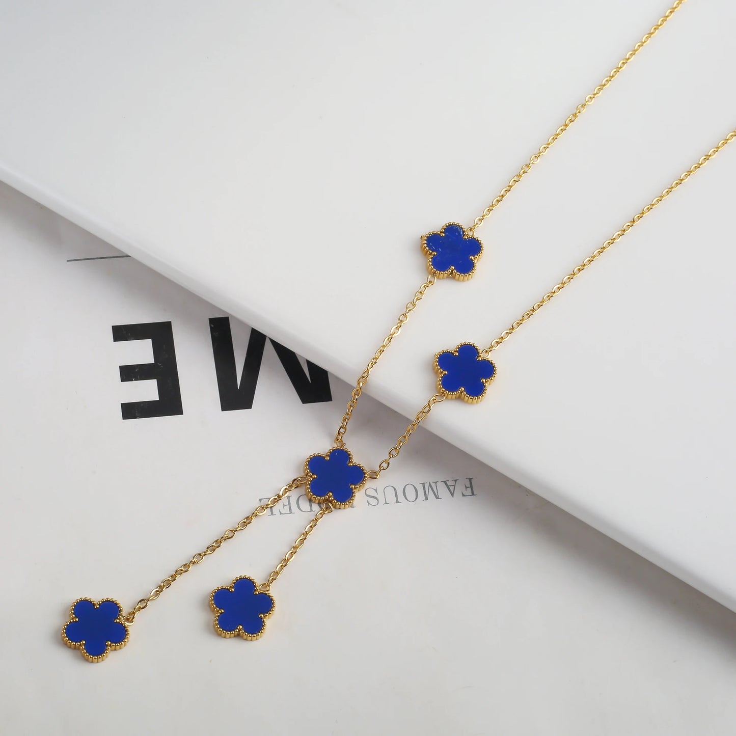 Gold Plated Stainless Steel Set Plum Blossom Plant Five Leaf Flower Bracelet Necklace Earrings Women's Luxury Gift Clover