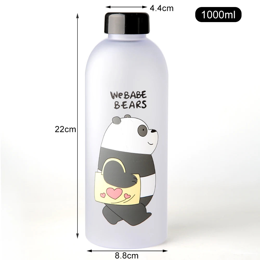 Water Bottles Cute Panda Bear Cup 1000ml With Straw Transparent Cartoon Water Bottle Drinkware Frosted Leak-proof Protein Shaker