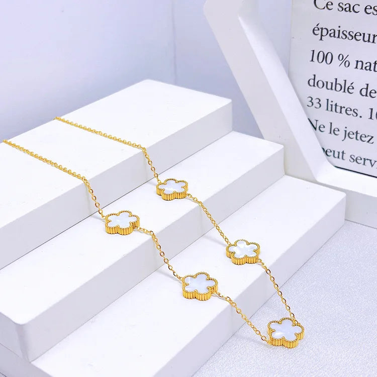 14K Gold Plated Cinquefoil Link Bracelet White Black Red Green Lucky Bracelet Necklace Earrings Jewellery Gifts Fashion Women