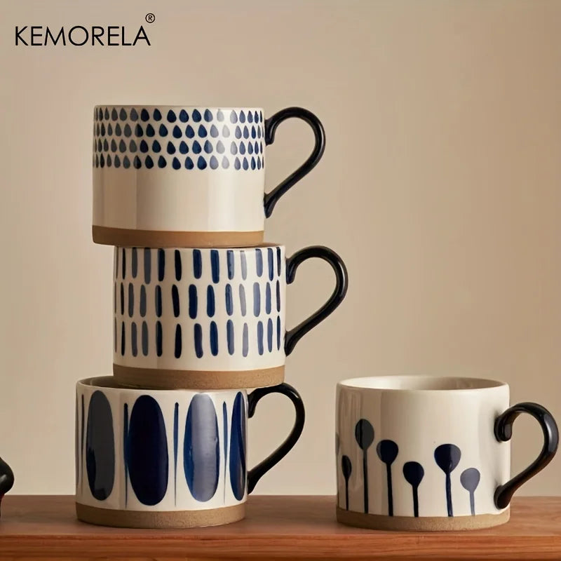 KEMORELA 1PCS 450ML Nordic Ceramic Cup Coffee Milk Mug with Handle Retro Large Capacity Japanese Breakfast Oatmeal Cup Gift Set